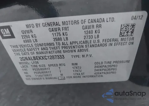 2012 Chevrolet Equinox Ls from USA, damaged, VIN 2GNALBEKXC1287333